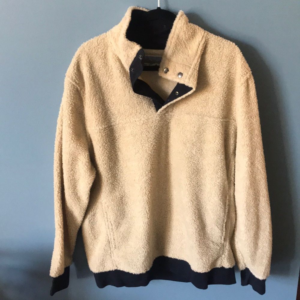 NWOT Vintage JACHS beige 1/4 button faux sherpa pull over mens sweatshirt size L